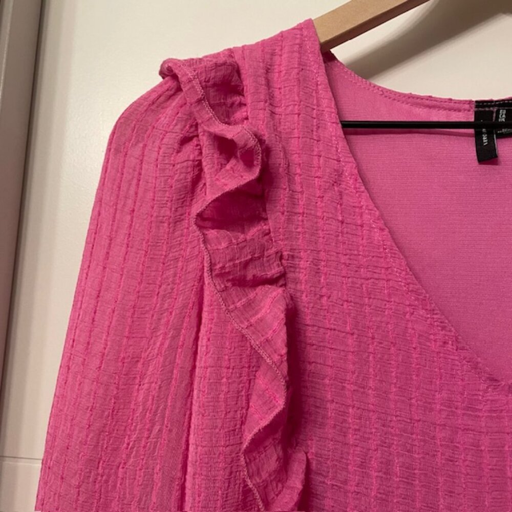 NWOT Vero Moda Pink V-Neck Frill Ruffle Long Sleeve Blouse Top Size Small - Picture 5 of 14